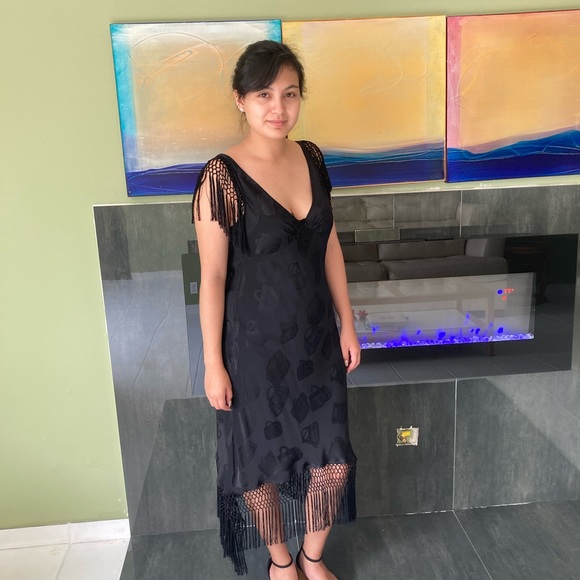 Vintage 100% Silk  LOLITA LEMPICKA Couture Fringed Maxi Purchased in France - Picture 7 of 11